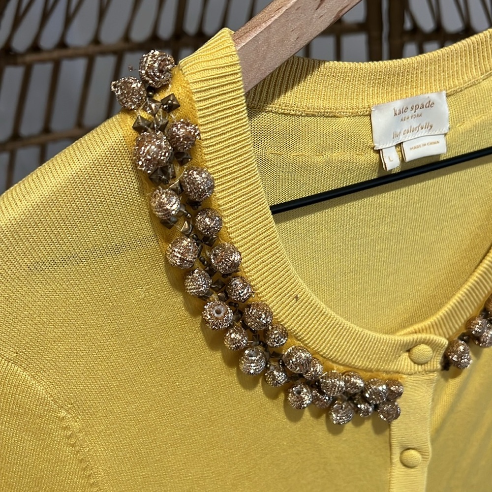 Kate Spade Yellow Embellished Cardigan - Picture 6 of 6
